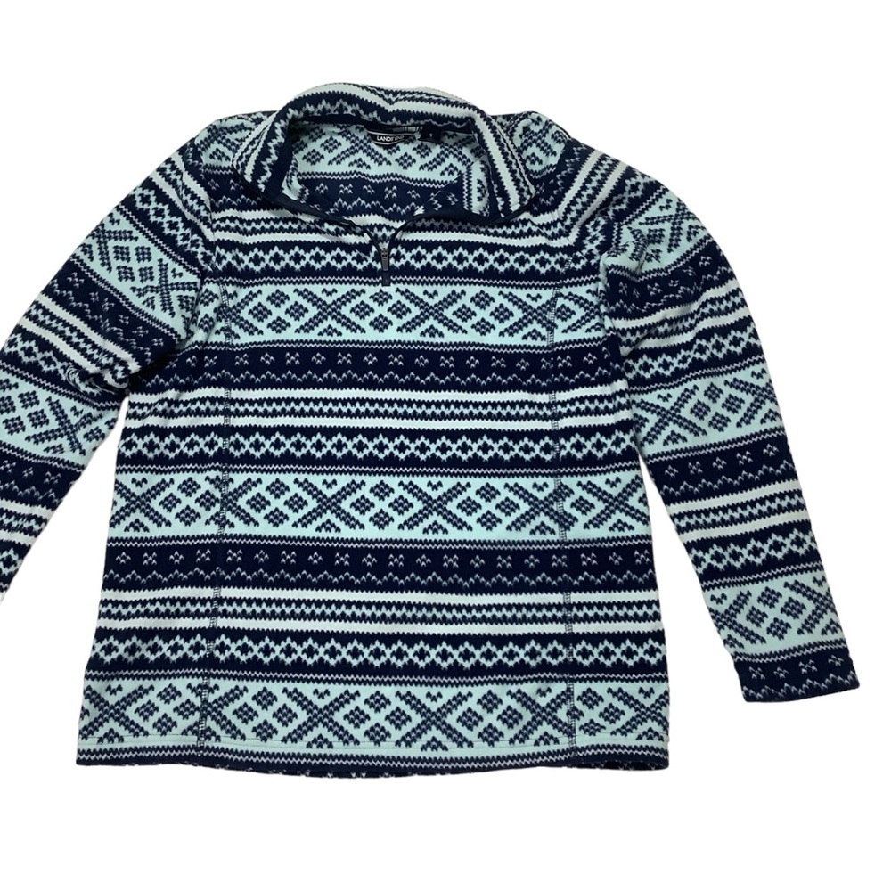 Lands’ Ends Fleece Pullover Sz (6-8) Small Navy Teal Quarter Zip 1/4